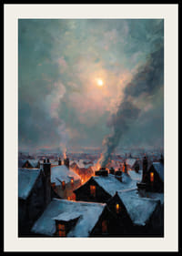 A winter city bathed in warm light under a mysterious sky-2