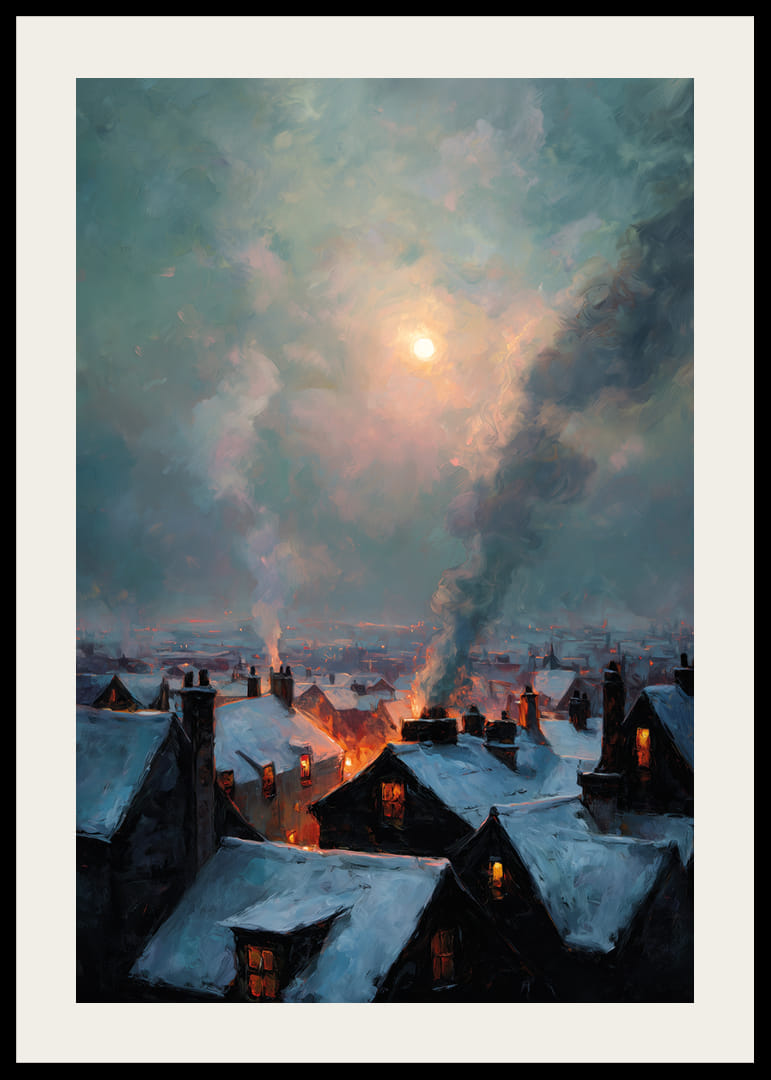 A winter city bathed in warm light under a mysterious sky-12