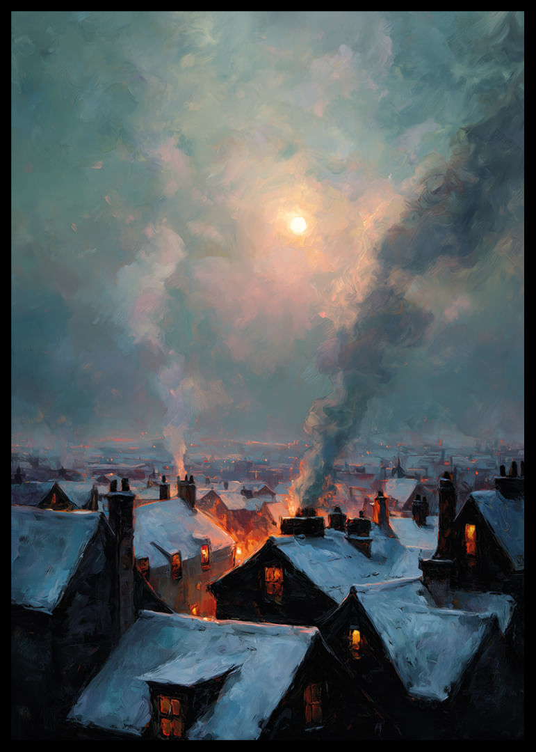 A winter city bathed in warm light under a mysterious sky-12