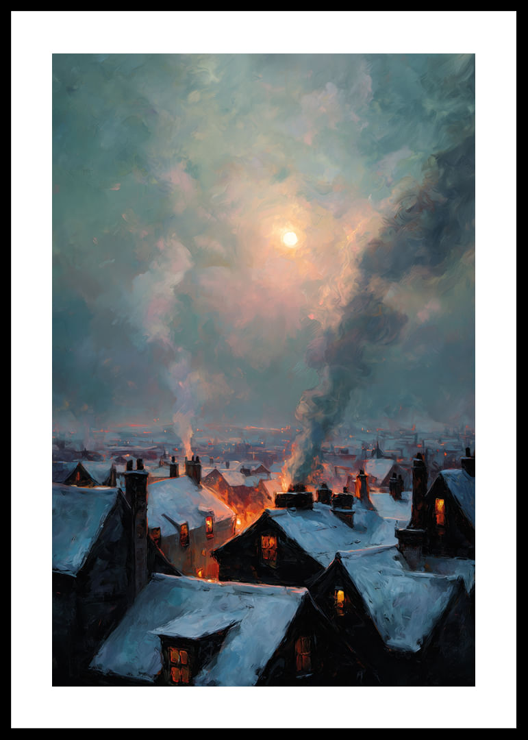 A winter city bathed in warm light under a mysterious sky-12