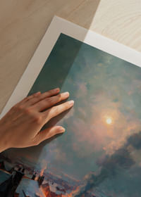 A winter city bathed in warm light under a mysterious sky-5