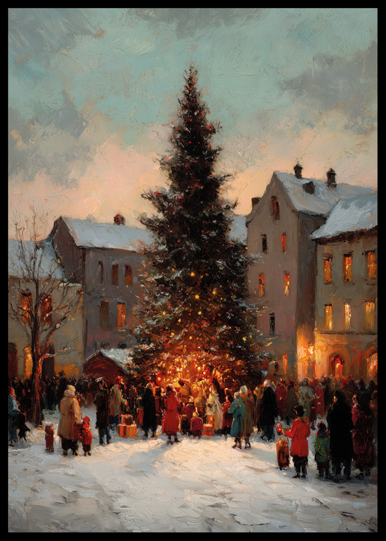 Stämningsfull julscen med snö och glittrande ljus-12