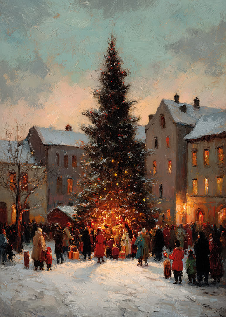 Stämningsfull julscen med snö och glittrande ljus-12