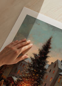 Stämningsfull julscen med snö och glittrande ljus-5