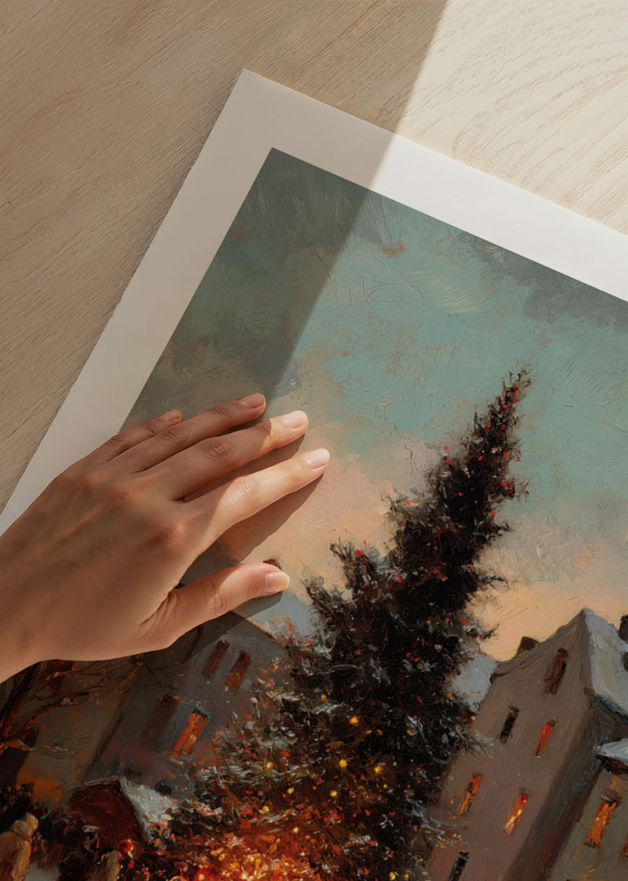 Stämningsfull julscen med snö och glittrande ljus-12