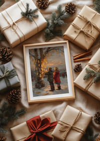 Children hang wishes on winter trees at sunset-4