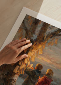 Children hang wishes on winter trees at sunset-5