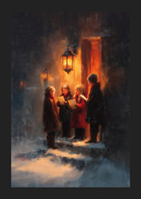 Kinderen zingen onder het warme licht van een lantaarn op een winternacht-5