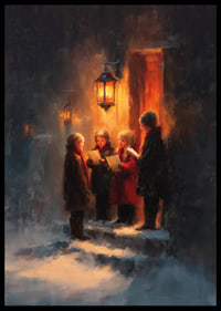 Kinderen zingen onder het warme licht van een lantaarn op een winternacht-6