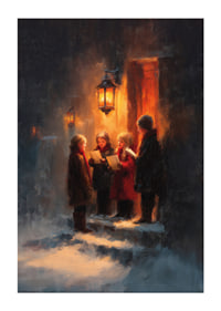 Kinderen zingen onder het warme licht van een lantaarn op een winternacht-1