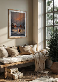 Barn bygger en snögubbe i ett vinterlandskap vid skymning-4