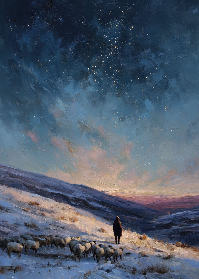 En herde leder sina får under en stjärnklar himmel-12
