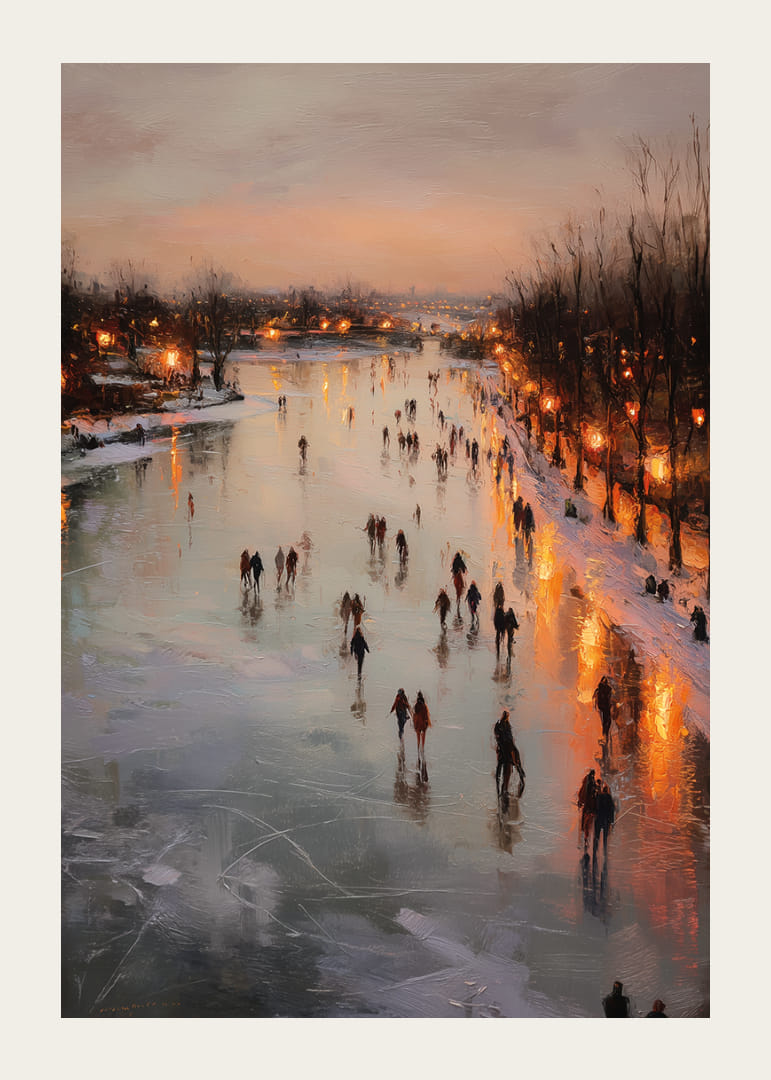 Sparkling ice rink with glowing winter lights and skaters-12