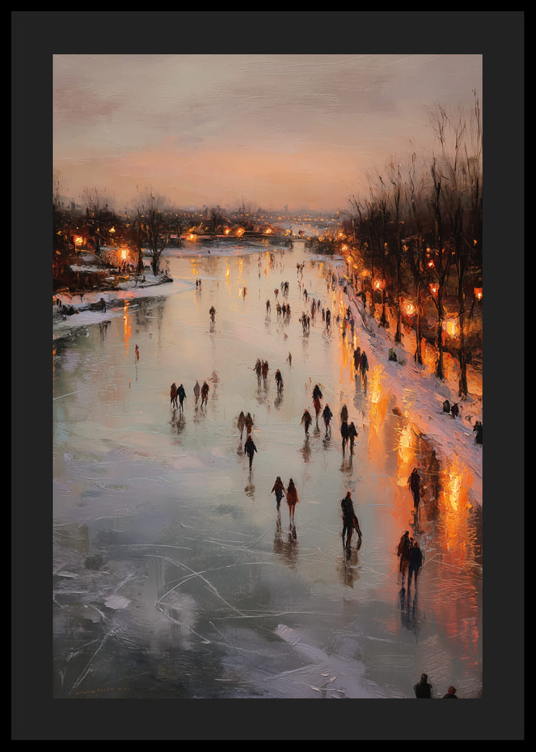 Sparkling ice rink with glowing winter lights and skaters-12