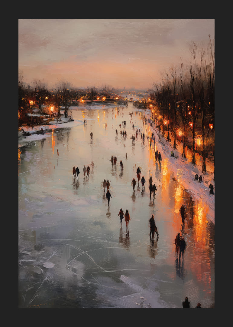 Sparkling ice rink with glowing winter lights and skaters-12