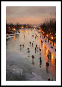 Sparkling ice rink with glowing winter lights and skaters-0