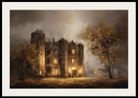 An atmospheric view of an illuminated mansion surrounded by the glow of autumn leaves-2