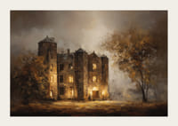 An atmospheric view of an illuminated mansion surrounded by the glow of autumn leaves-3