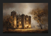 An atmospheric view of an illuminated mansion surrounded by the glow of autumn leaves-5