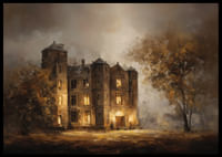 Hangulatos kilátás egy kivilágított kúriára, amelyet az őszi levelek fénye vesz körül-2