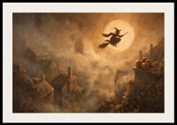 A witch hovers over a fog-covered village in magical moonlight-2
