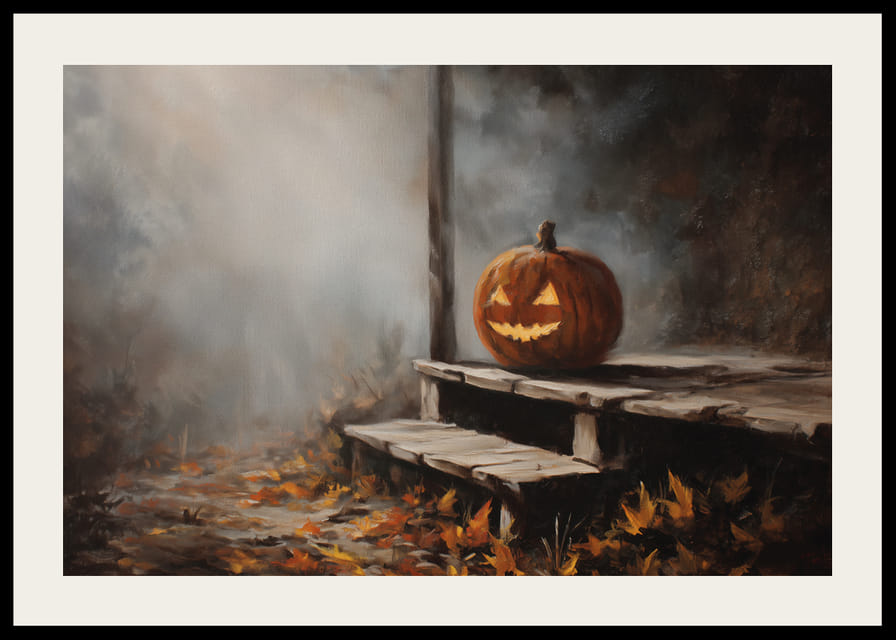 A glowing pumpkin brings life to a foggy autumn evening-12