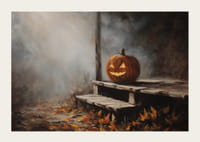 A glowing pumpkin brings life to a foggy autumn evening-3