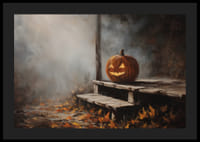 A glowing pumpkin brings life to a foggy autumn evening-4