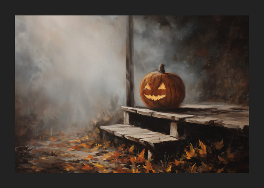 A glowing pumpkin brings life to a foggy autumn evening-12