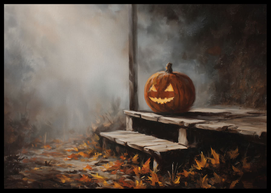 Egy világító tök életet lehel egy ködös őszi estébe-12