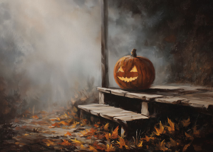 Egy világító tök életet lehel egy ködös őszi estébe-12