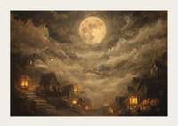 En mystisk natt med fullmåne och lyktor som lyser i dimman-3