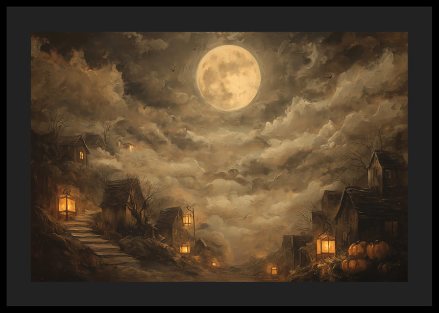 En mystisk natt med fullmåne och lyktor som lyser i dimman-12