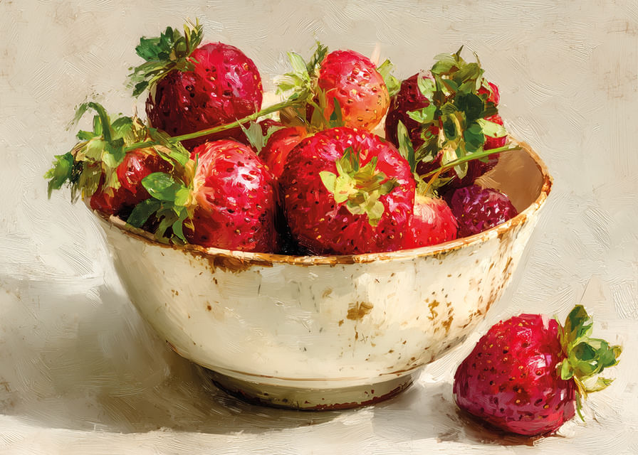 Des fraises juteuses dans un bol rustique au charme nostalgique-12
