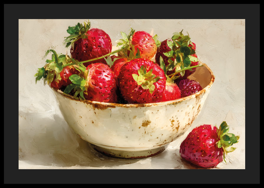 Saftiga jordgubbar i en rustik skål med nostalgisk charm-12