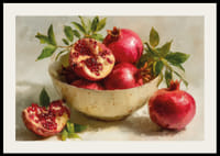 Vibrant poster with pomegranates in a bowl, full of color and life-2
