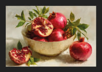 Vibrant poster with pomegranates in a bowl, full of color and life-5