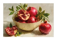 Vibrant poster with pomegranates in a bowl, full of color and life-1