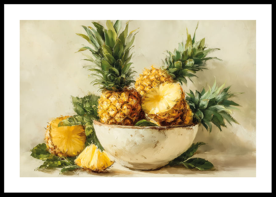 Un ananas gorgé de soleil dans un bol rustique apporte une touche tropicale et chaleureuse.-12