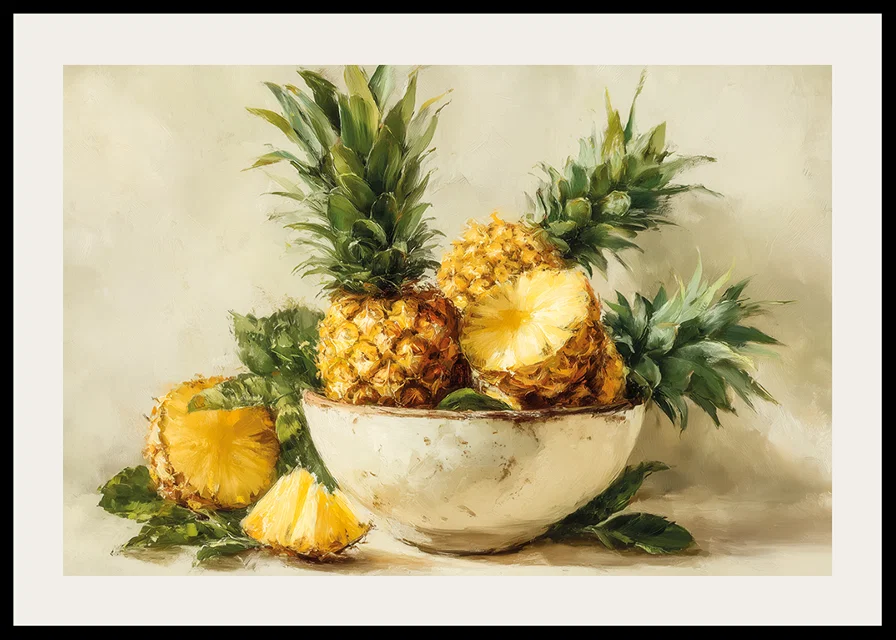 Solig ananas i en rustik skål ger tropisk värme-12