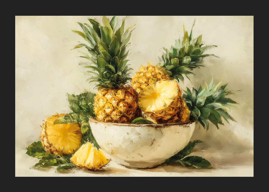 Solig ananas i en rustik skål ger tropisk värme-12