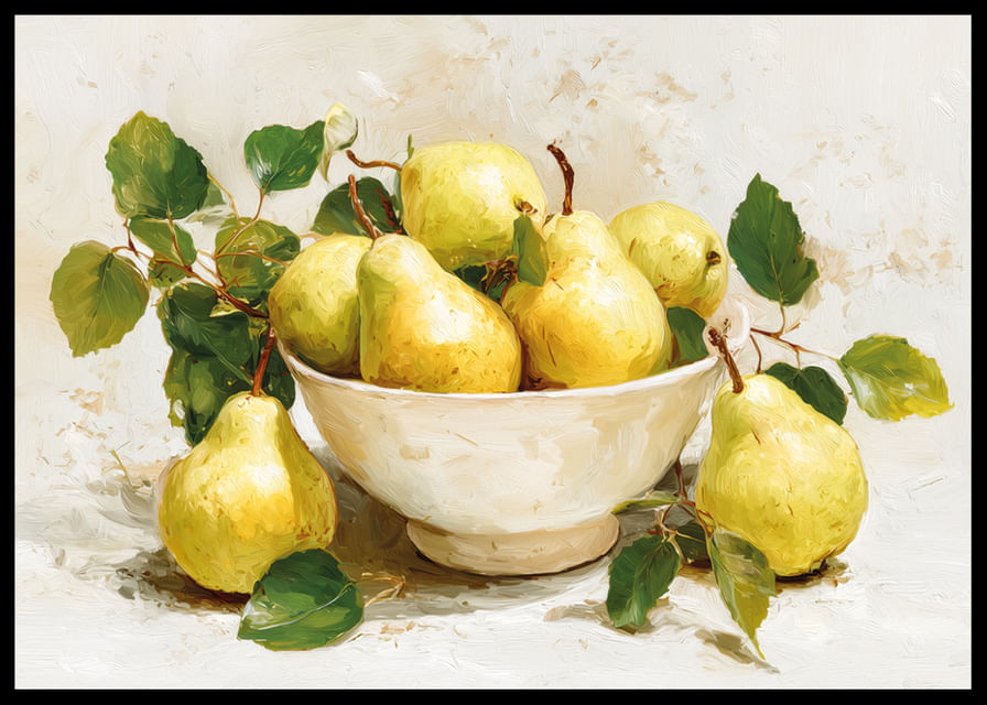 Des poires séduisantes dans un joli bol créent une atmosphère paisible-12