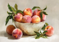 Des pêches colorées dans un bol rustique répandent chaleur et joie-3