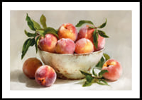 Le pesche colorate in una ciotola rustica diffondono calore e gioia-0