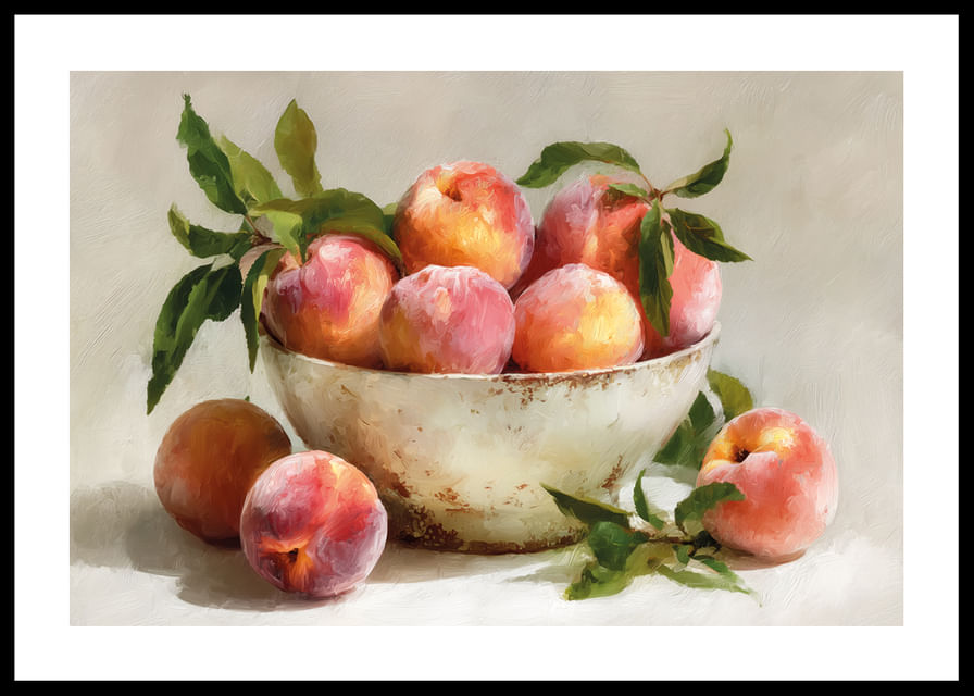 Des pêches colorées dans un bol rustique répandent chaleur et joie-12