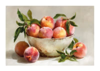 Des pêches colorées dans un bol rustique répandent chaleur et joie-1