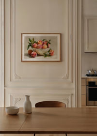 Des pêches colorées dans un bol rustique répandent chaleur et joie-4