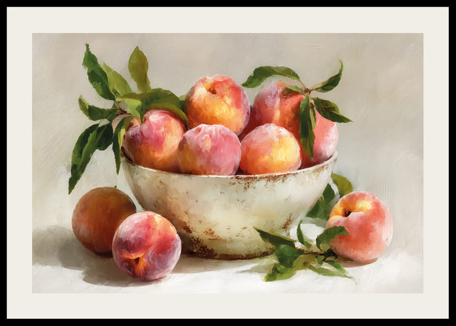 Colorful peaches in a rustic bowl spread warmth and joy-12