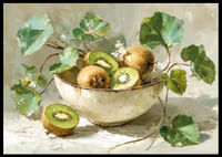 Un bol de kiwis et de feuilles procure une sensation harmonieuse et fraîche.-2