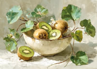 Un bol de kiwis et de feuilles procure une sensation harmonieuse et fraîche.-3